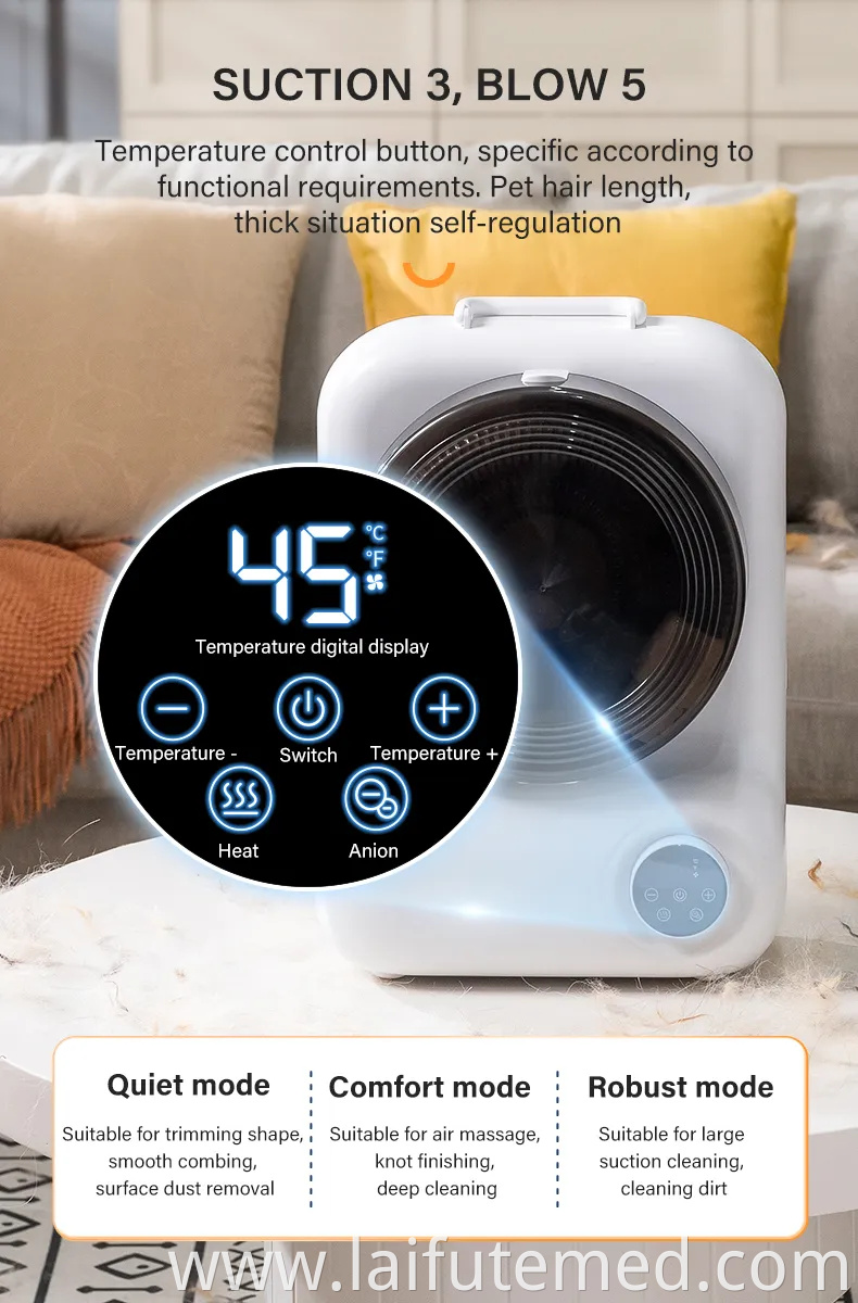 Elspet 4 in 1 Dog Vacuum Grooming Tools with Comb Clipper Grooming Dryer Adjustable Temperatures, Heating, and Anion Functions PRO Dog Grooming Kits